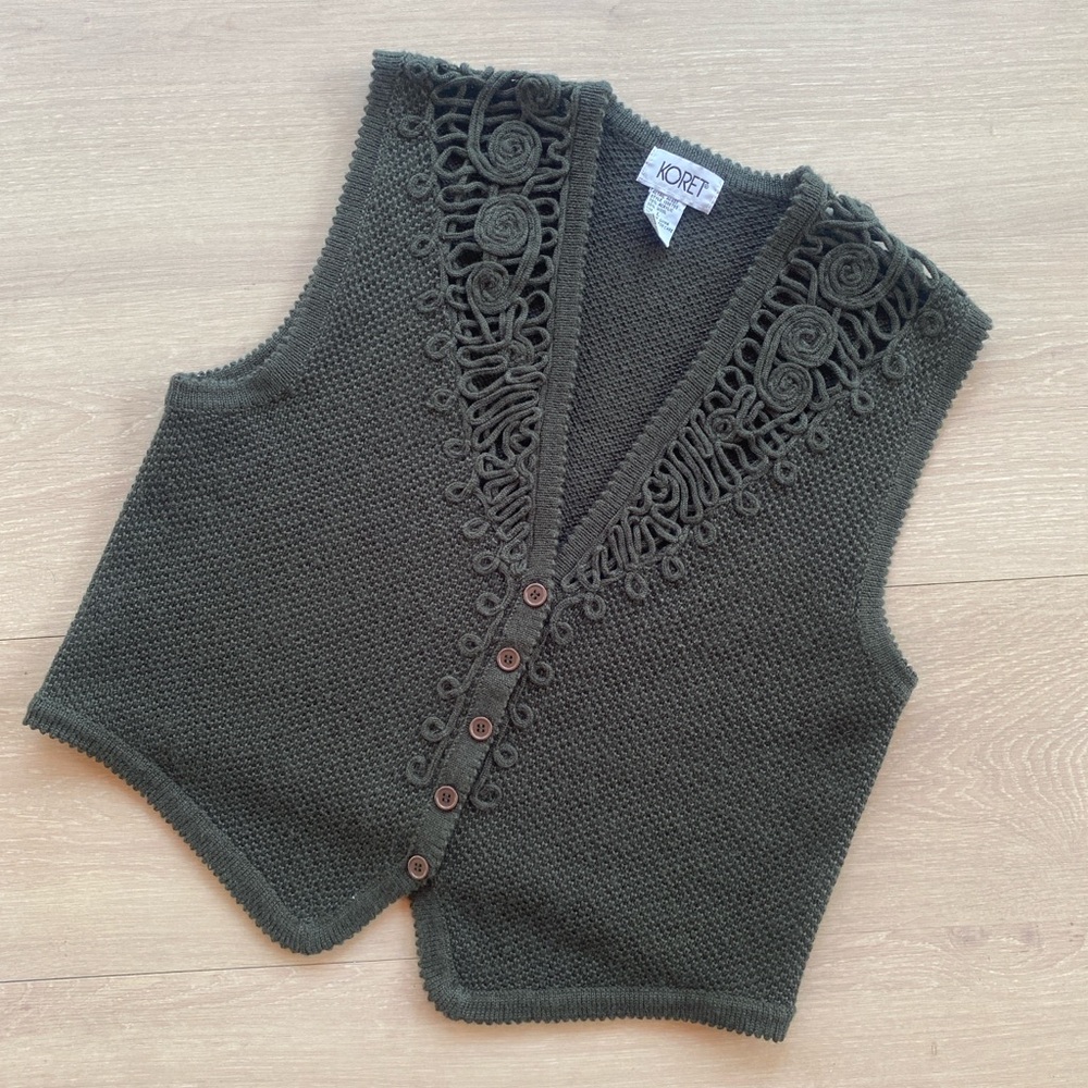 Vtg Koret Wool Blend Green Knit Sweater Vest Large